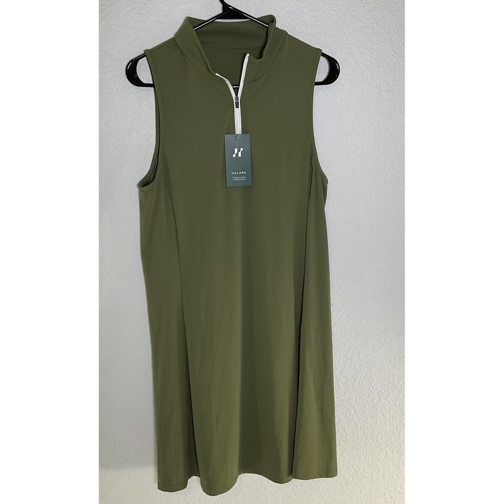 HALARA Army Green  1/4 Zip Mini Dress Sz XL Sleeveless Athletic Tennis Golf 198